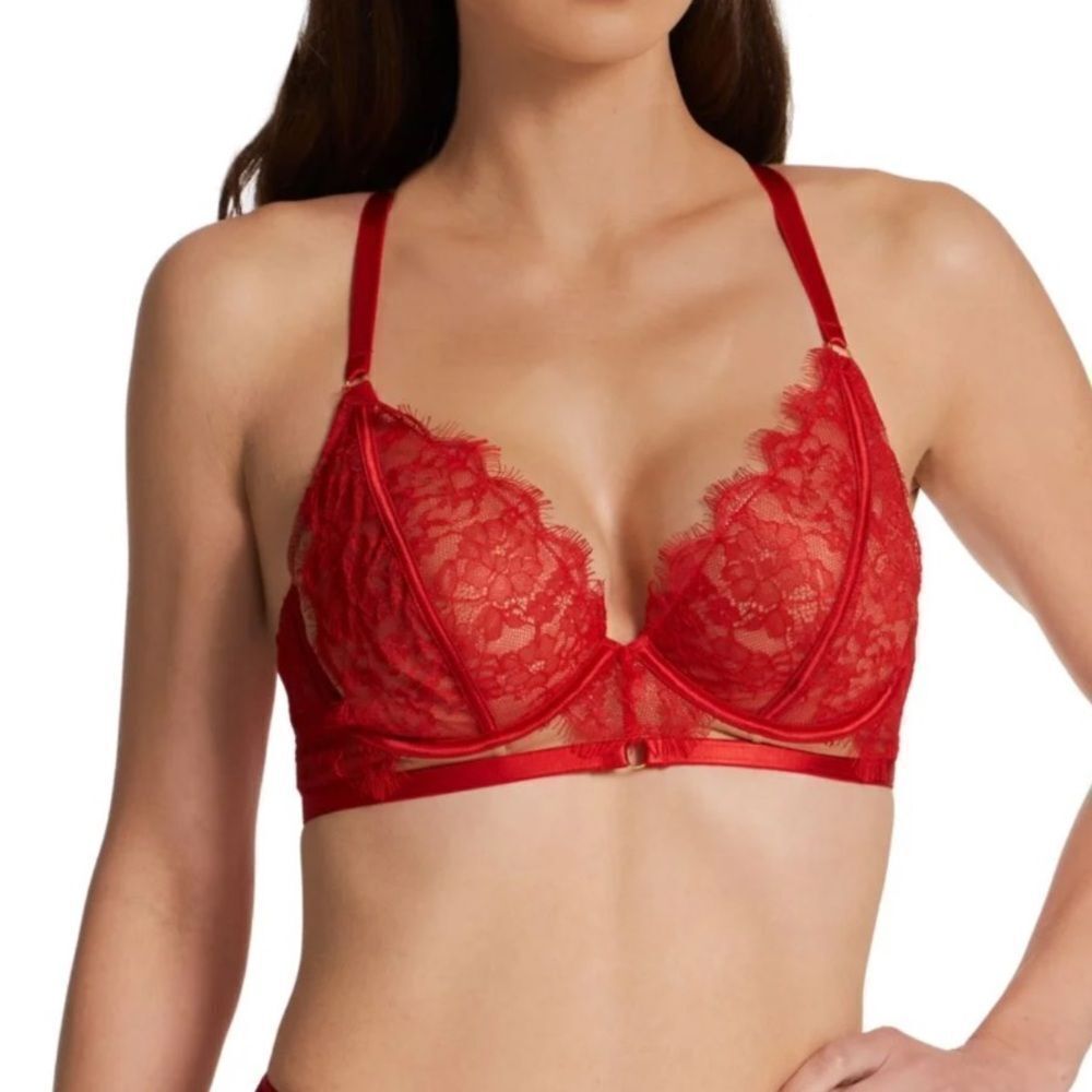 ASOS Wolf and Whistle Red Natalia Eyelash Lace Plunge Bra 34C